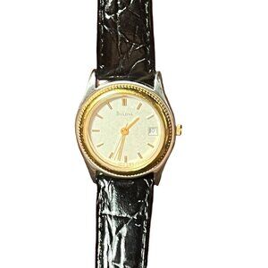 Vintage Bulova Swiss 98M10 Women's Quarts T7 Base Metal Bezel Stainless Steel